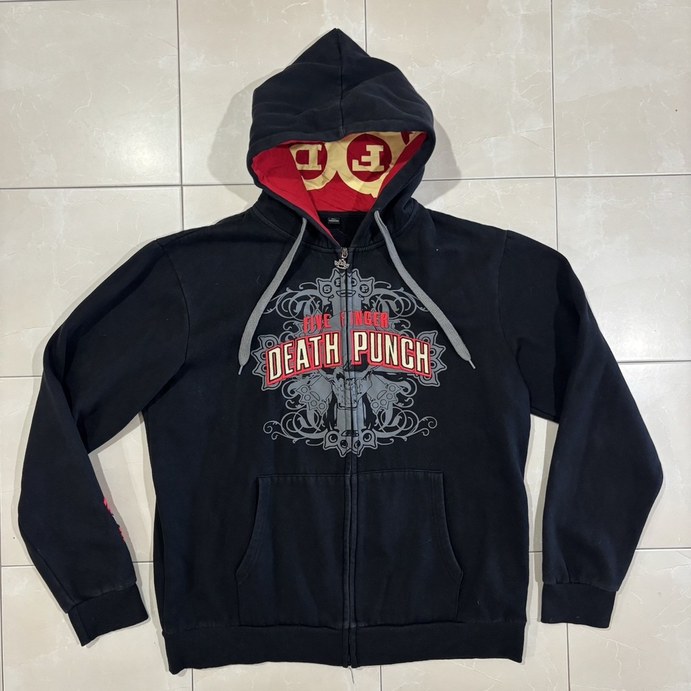 Vintage Five Finger Death Punch Band Shirt Hoodie Sweatshirt Black Men 2XL RARE